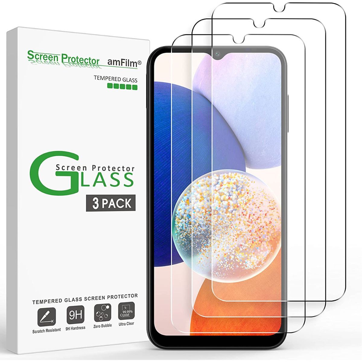 Protetor de tela de vidro temperado amFilm para Samsung Galaxy A14
