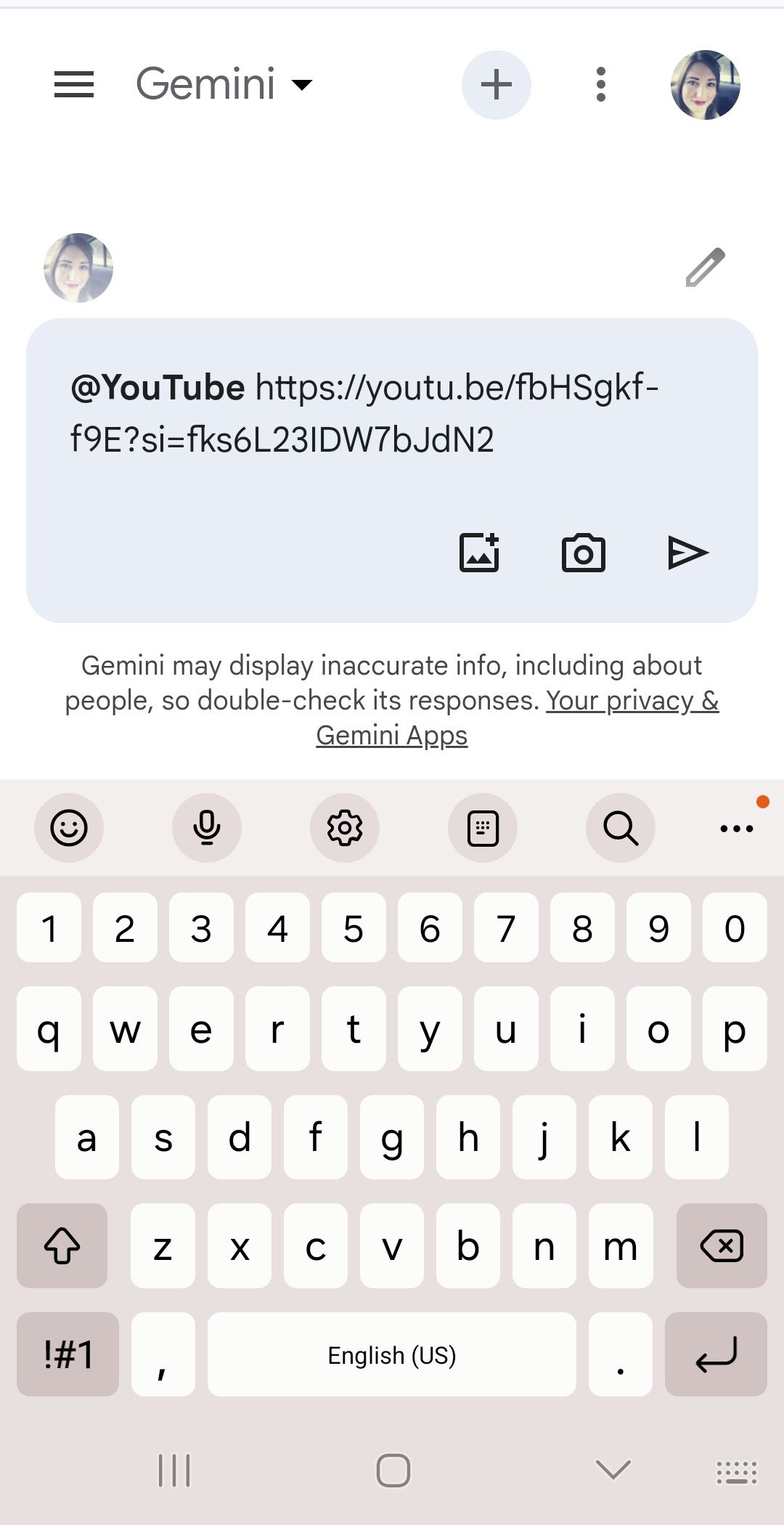 vídeo do youtube com link incorporado na caixa de prompt do Google Gemini