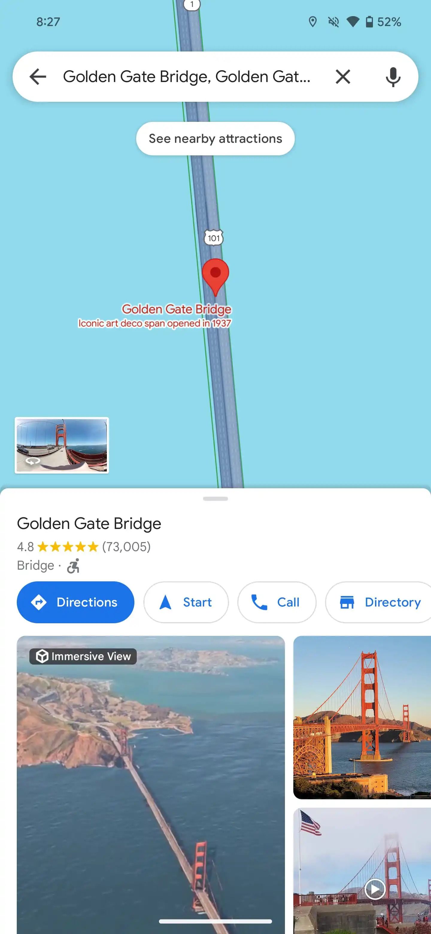 O cartão inferior atual no Google Maps