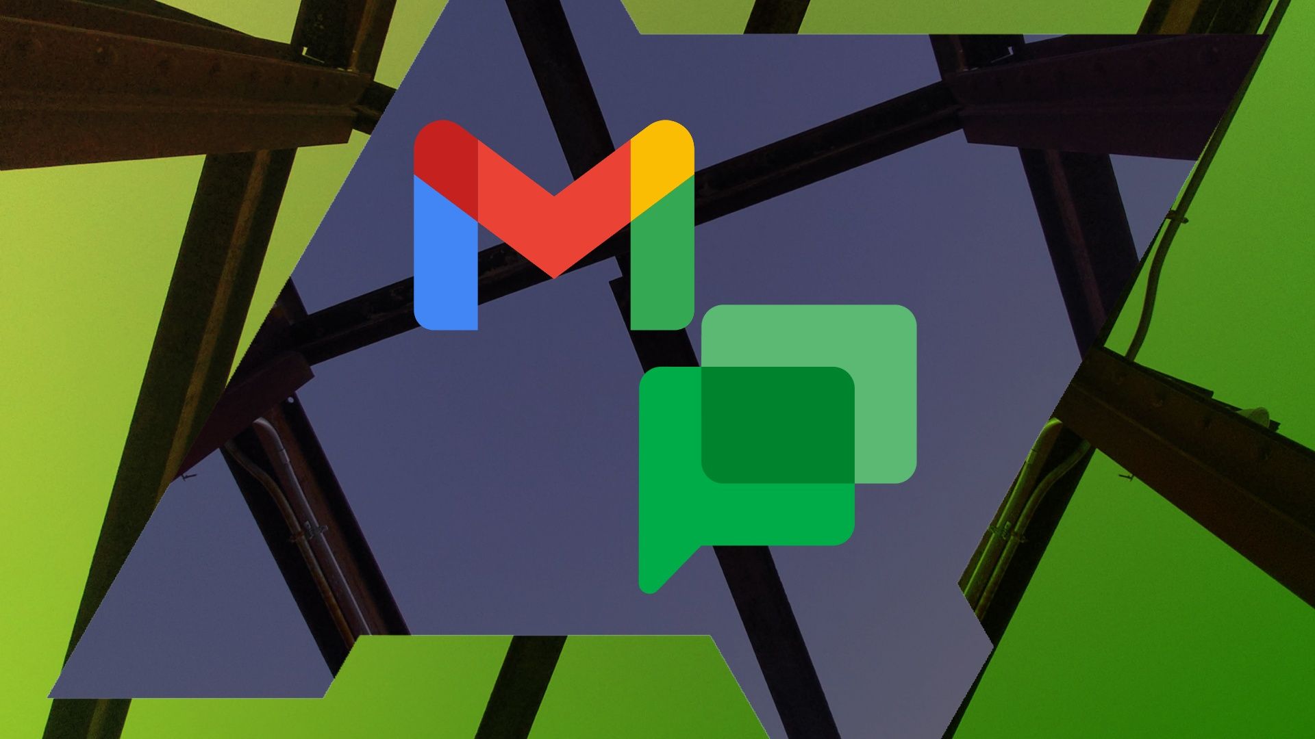 Os logotipos do Google Gmail e Chat contra um fundo abstrato