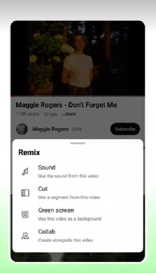 novas opções de remix em curtas do youtube