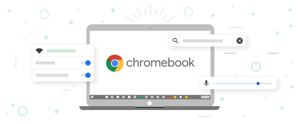 Um desenho de um Chromebook com controles de recursos
