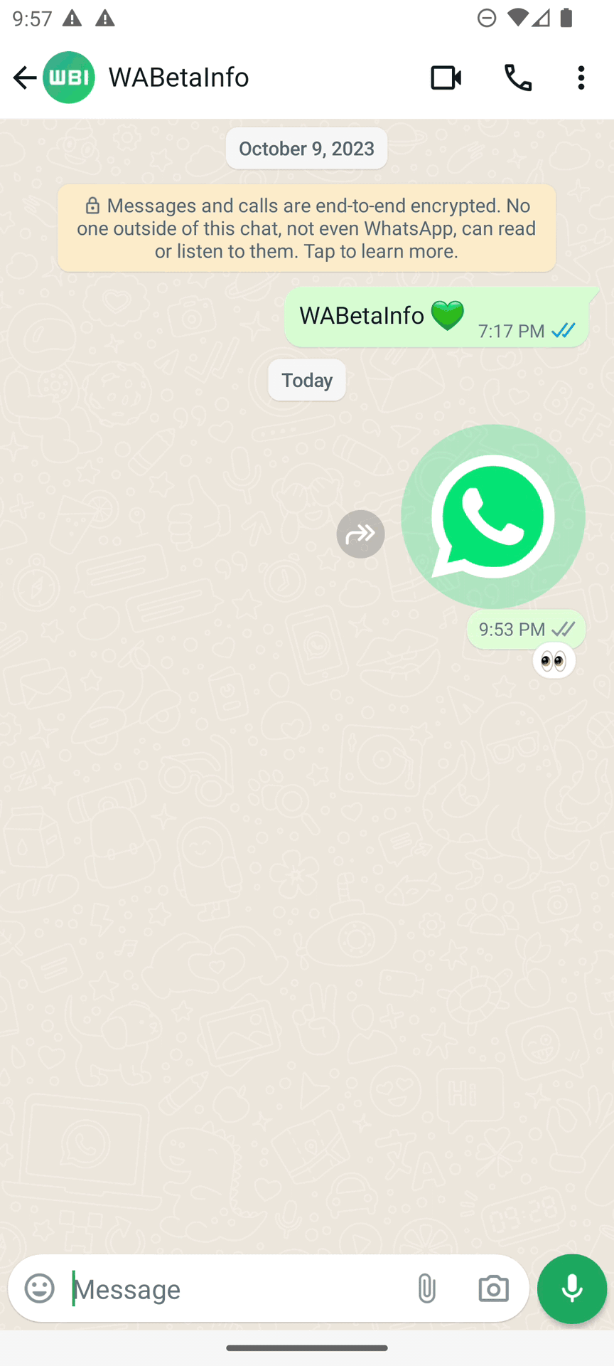 Uma captura de tela mostrando um adesivo do WhatsApp baseado na estrutura Lottie
