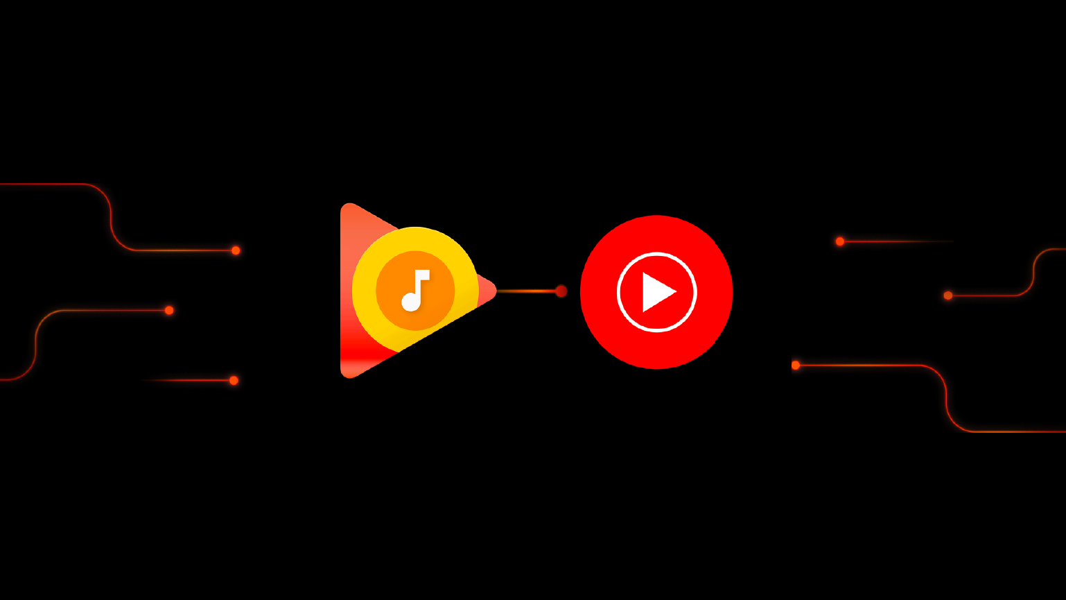 Ícones do YouTube Music e do Google Play Music com fundo preto