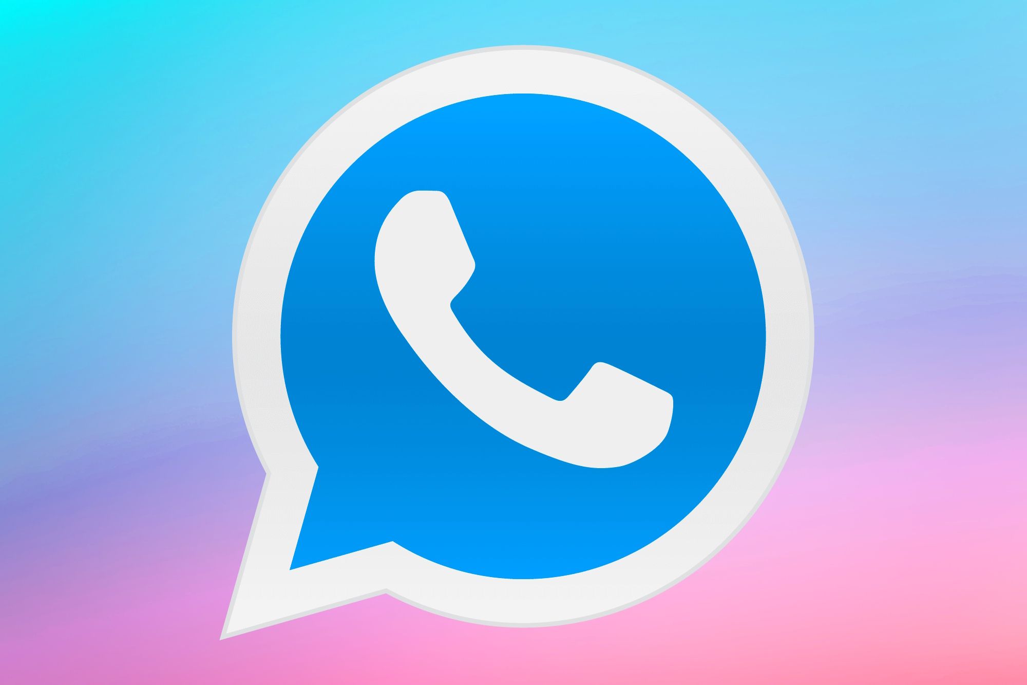 Logotipo do WhatsApp Plus sobre fundo gradiente azul e rosa