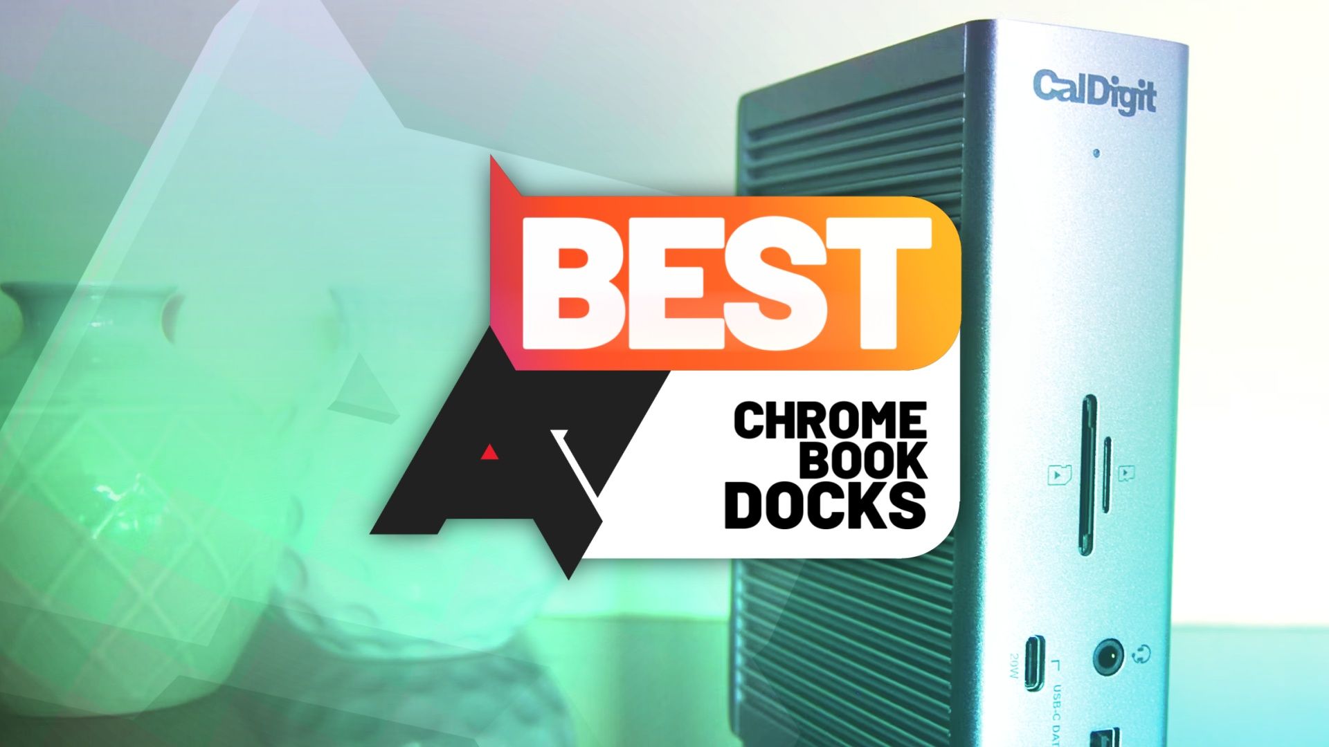 Uma foto de um dock CalDigit para um Chromebook com o logotipo 'AP Best Chromebook Docks'