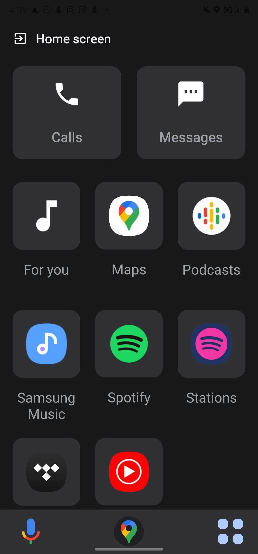 Captura de tela da tela inicial do modo de direção atualizado do Google Assistant