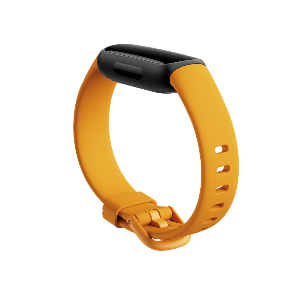 Um Fitbit Inspire 3 com uma pulseira de silicone amarela brilhante