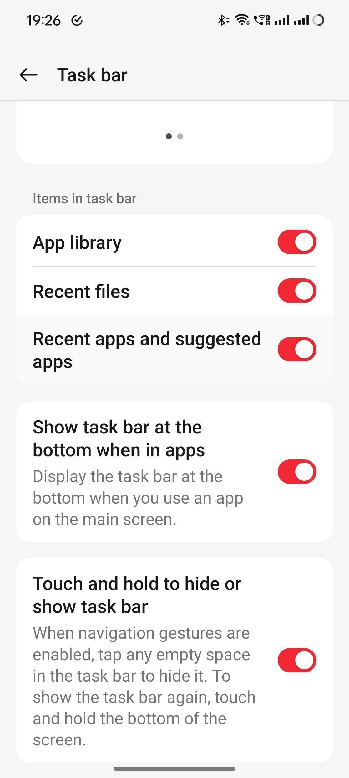 oneplus abre a barra de tarefas da tela de configurações