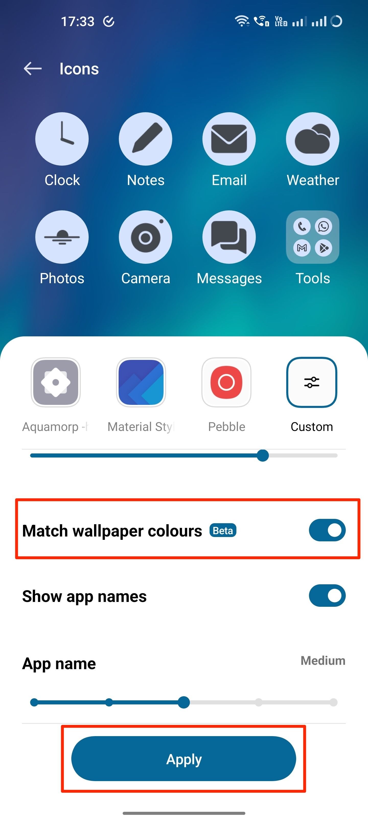 Opção OnePlus 11 OxygenOS 13 para ativar ícones temáticos no Android 13