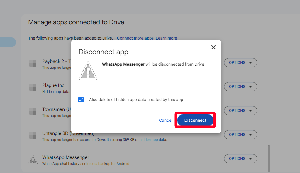 Desconectando o WhatsApp do Google Drive