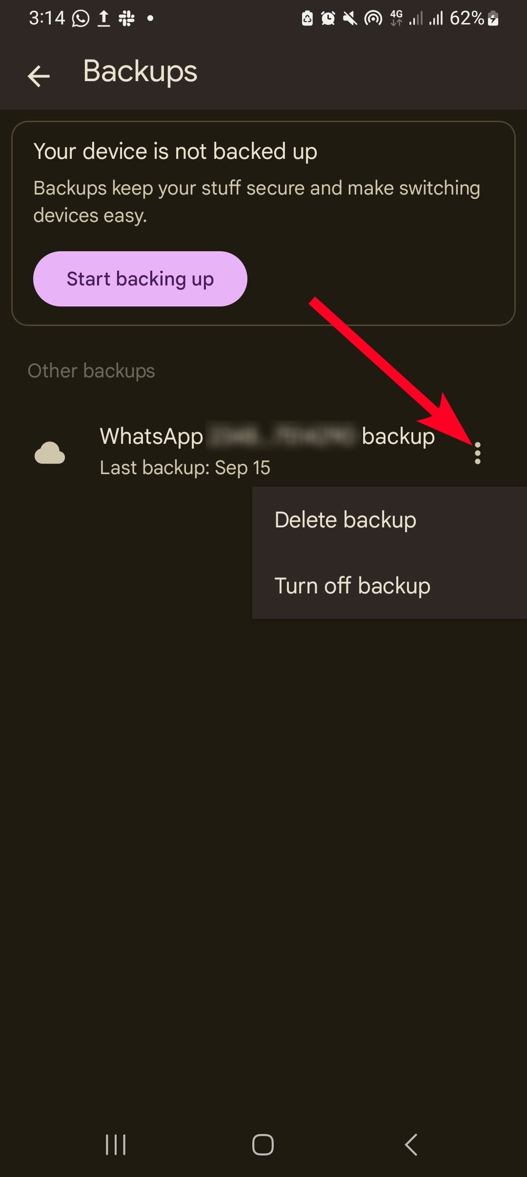 Acessando as opções de backup do WhatsApp no ​​Google Drive