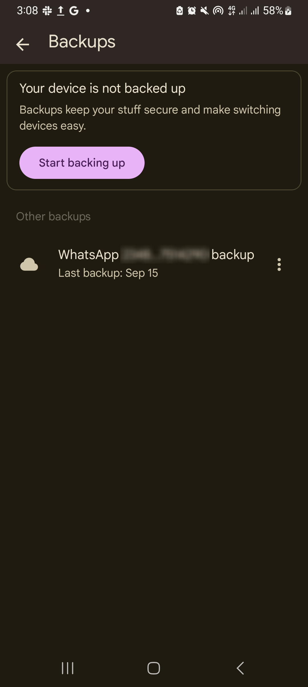 Backup do WhatsApp no ​​menu Backups do Google Drive