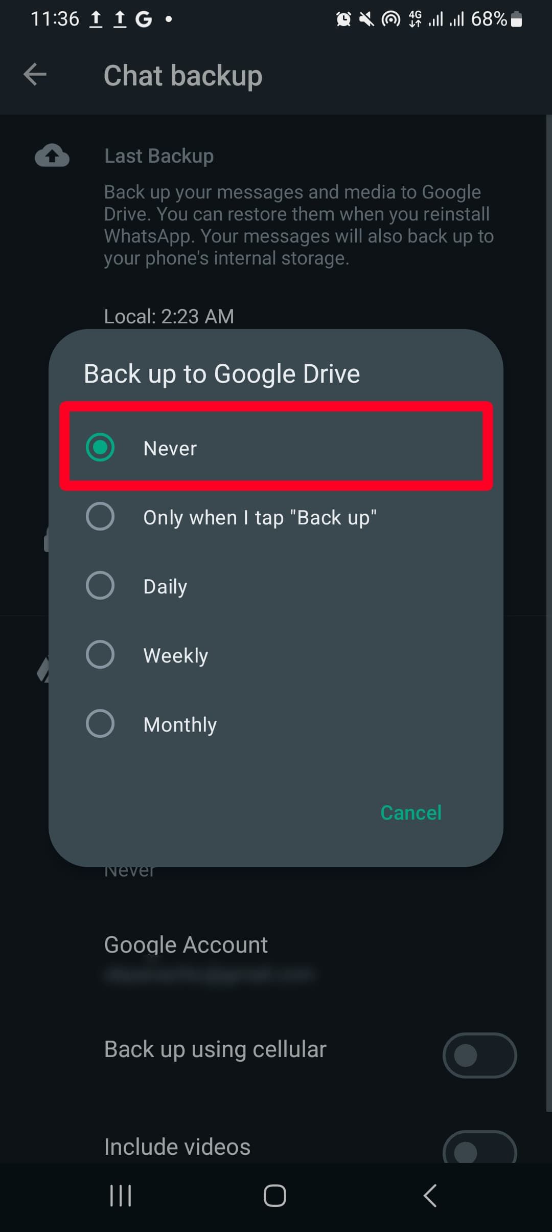 Opções para fazer backup do WhatsApp no ​​Google Drive