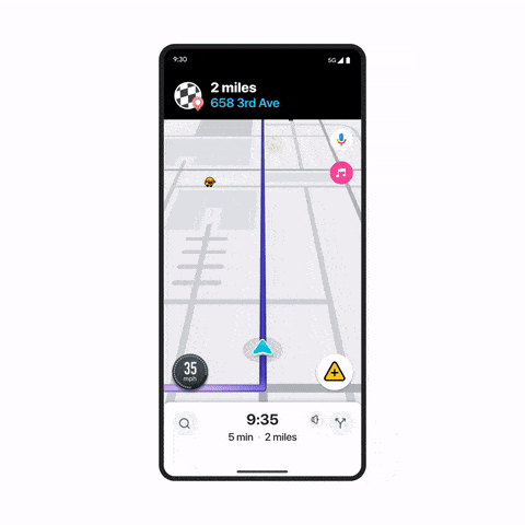 Gravação de tela mostrando a nova capacidade do Waze de relatar veículos de emergência parados na estrada
