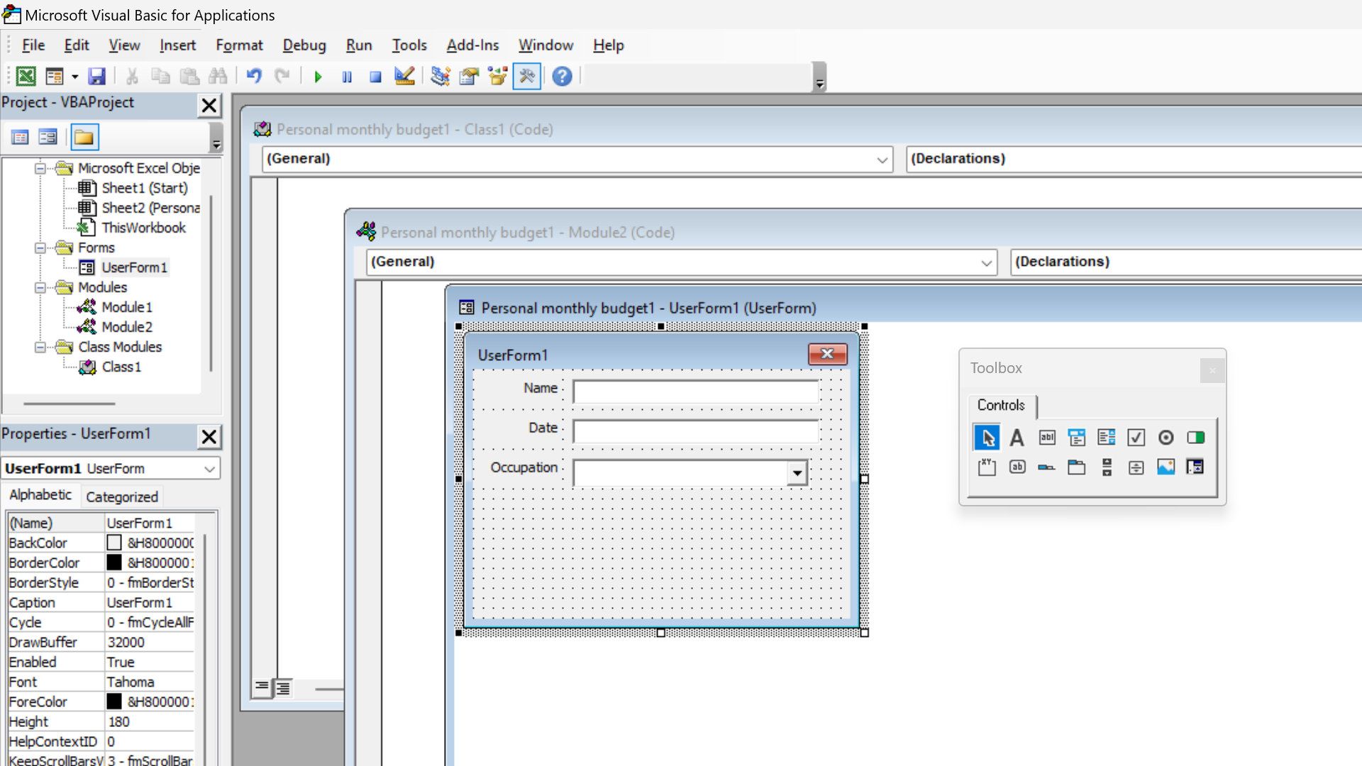 Uma captura de tela do Editor do Visual Basic for Applications da Microsoft.