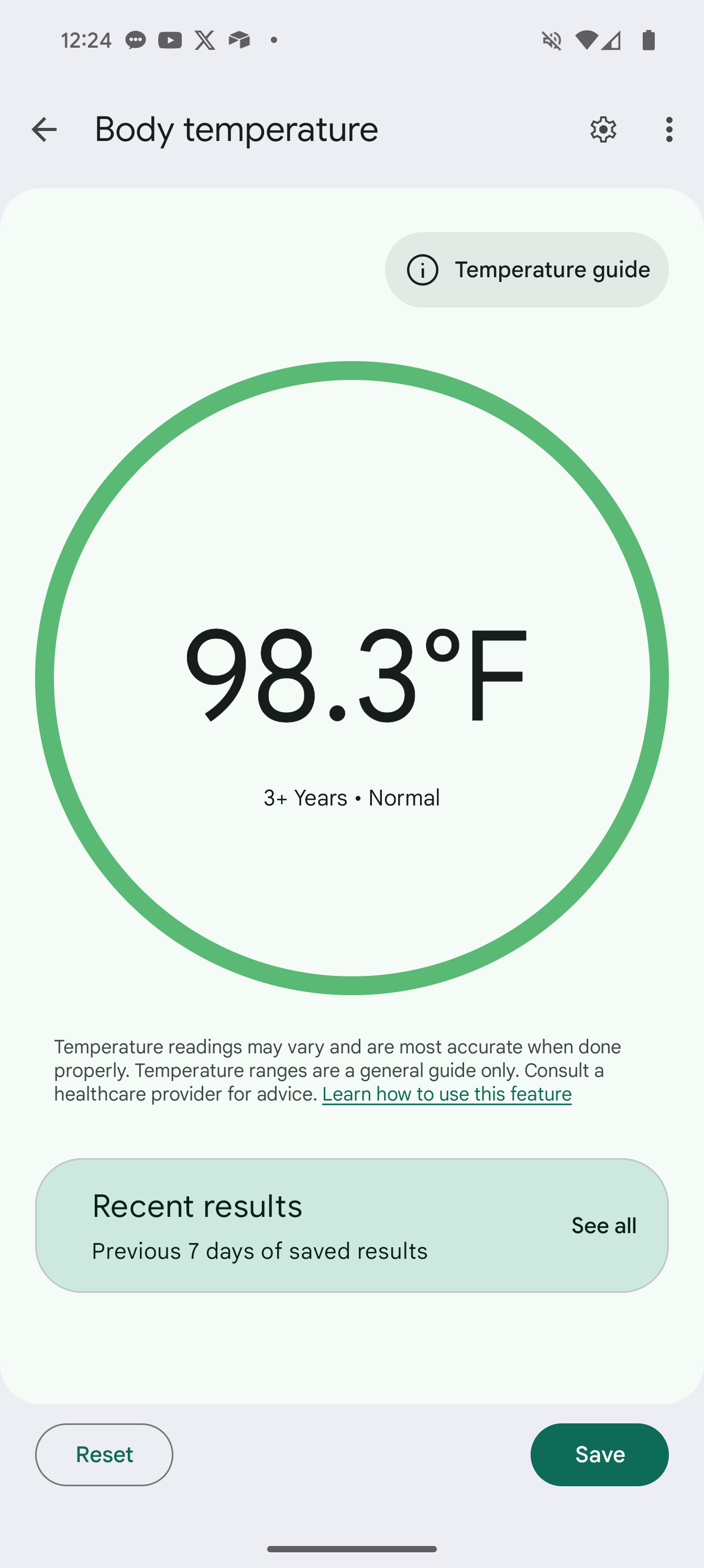 leitura da temperatura corporal no aplicativo de sensor de temperatura pixel 8 pro