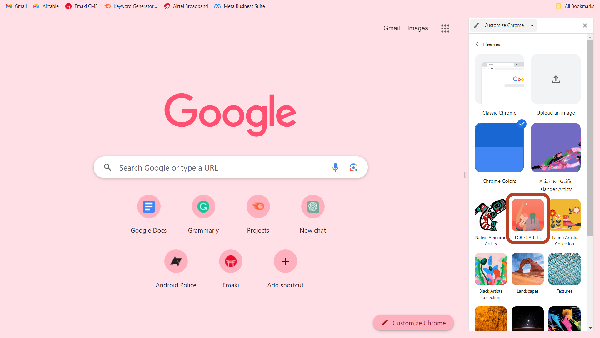 A captura de tela mostra como escolher um novo tema do Chrome