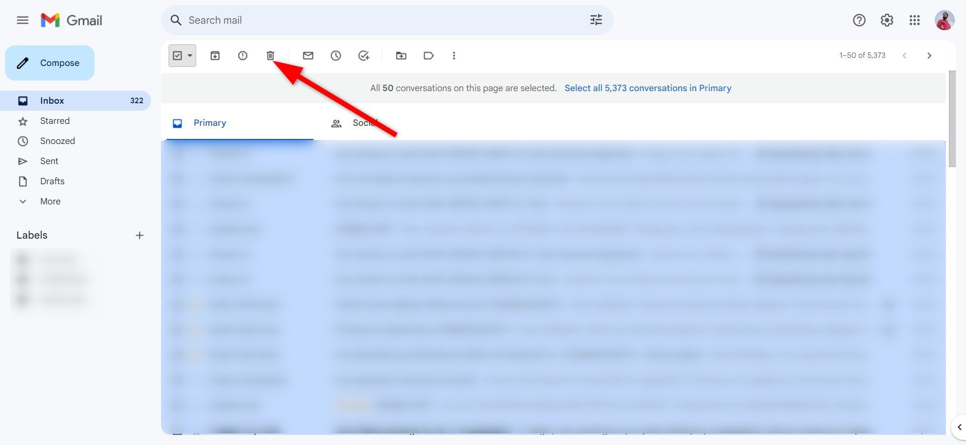 Exclua todas as mensagens da caixa de entrada no Gmail web