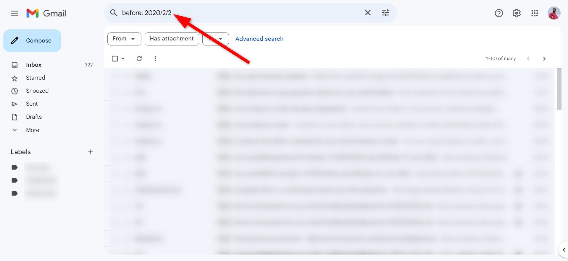 Pesquise uma data específica no Gmail na web