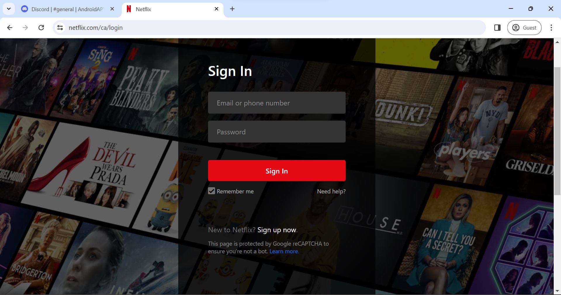 fazendo login no Netflix em uma segunda guia do Chrome com tela de login