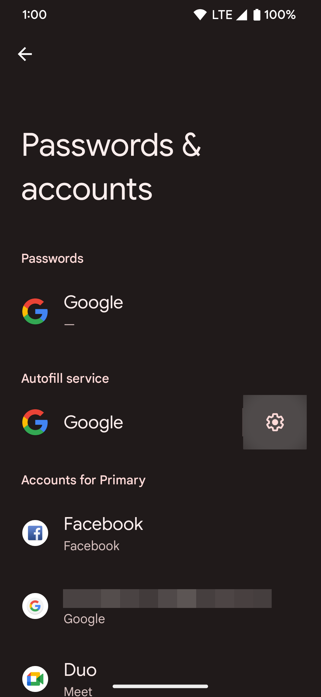 Configurações de ‘Senhas e contas’ no Android