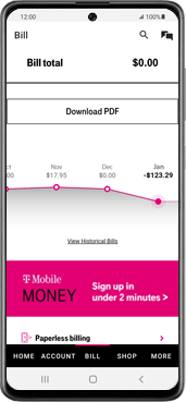 iphone mostrando a tela da fatura do aplicativo t-mobile