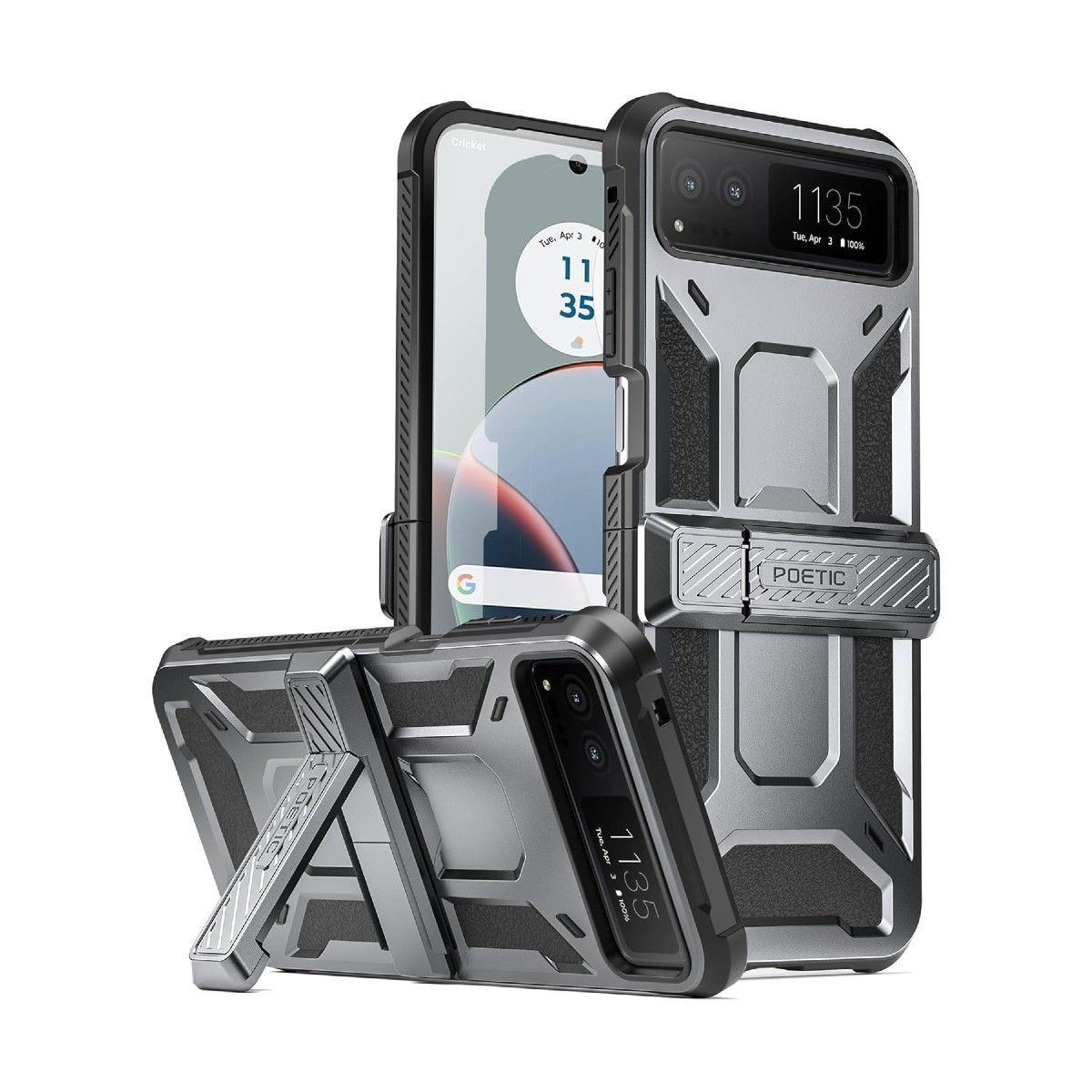 Um case cinza resistente com suporte para o Motorola Razr (2023)