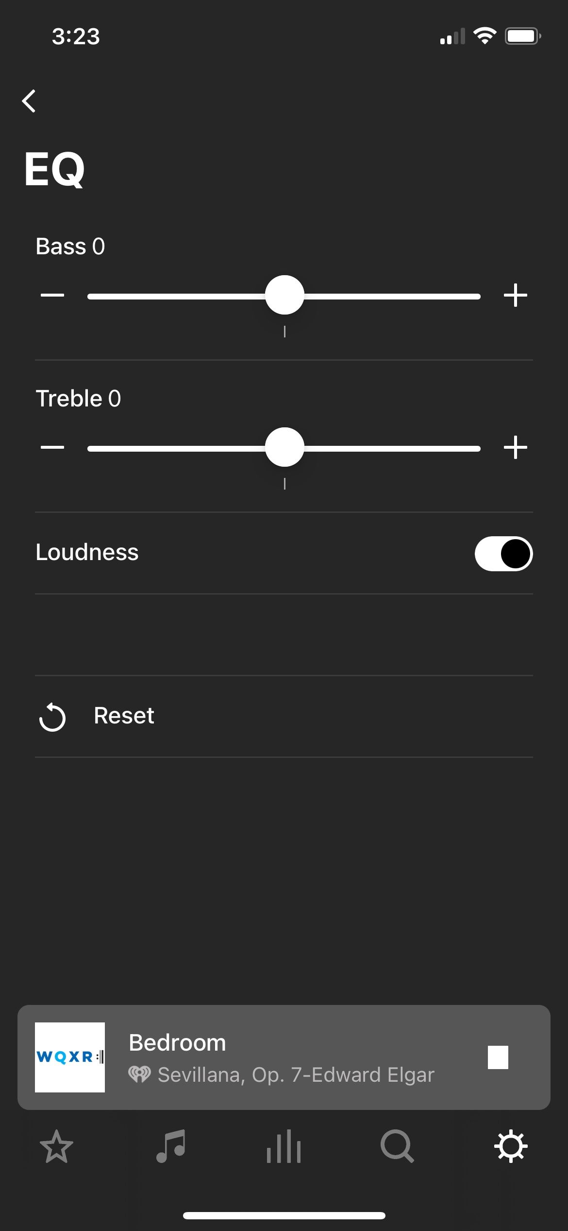 A página de ajuste de EQ no aplicativo Sonos S2