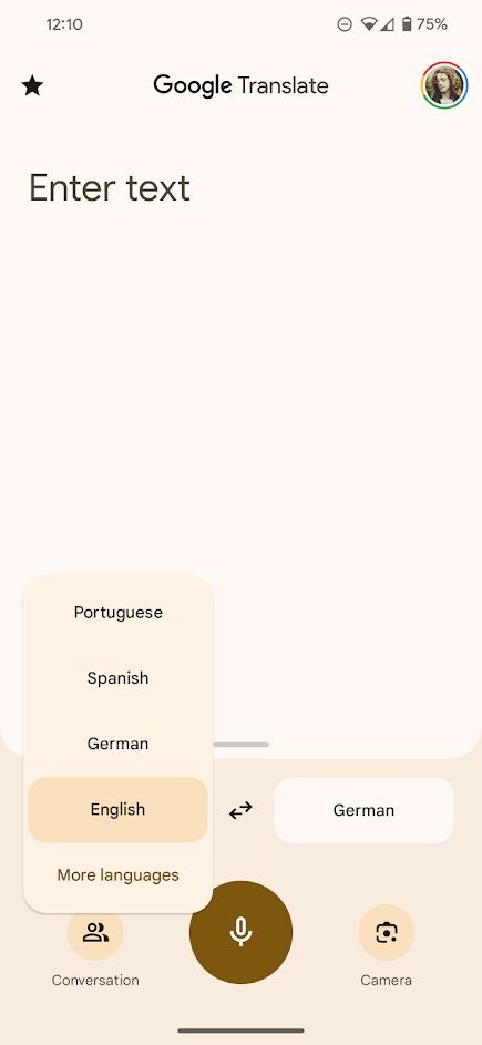 seletor de idioma do aplicativo Google Tradutor