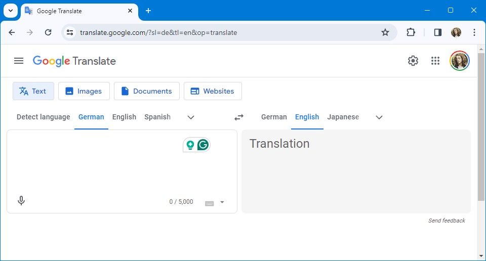 página inicial do Google Tradutor para desktop