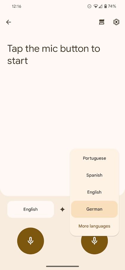 seletor de idioma de conversa do Google Tradutor