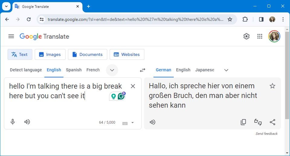 frase traduzida do Google Tradutor para desktop