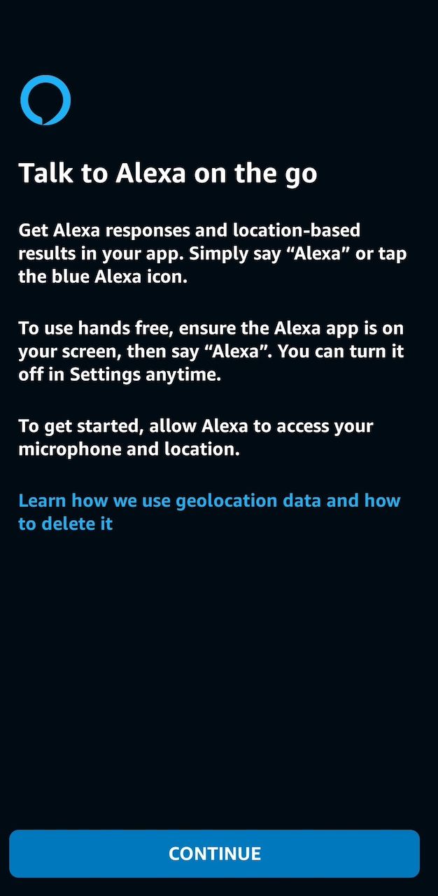 Prompt de comando Alexa mãos-livres no aplicativo Amazon Alexa