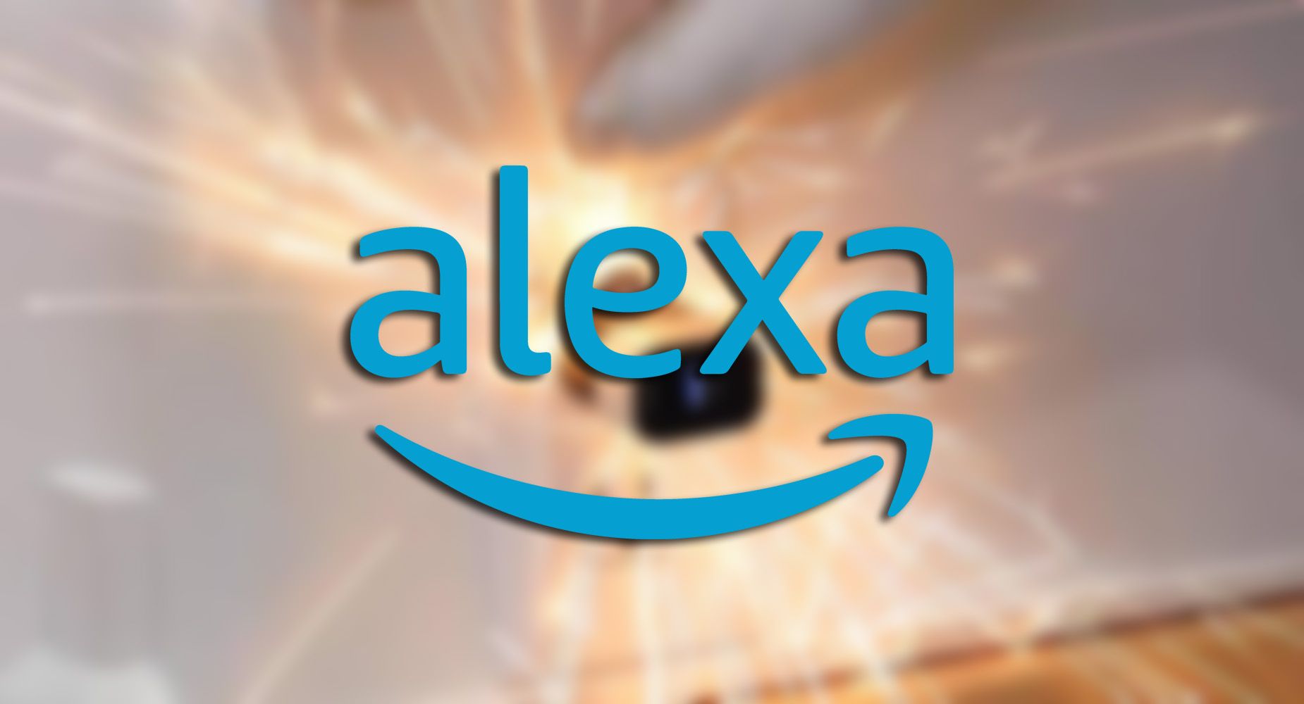 O logotipo da Amazon Alexa contra uma imagem desfocada.