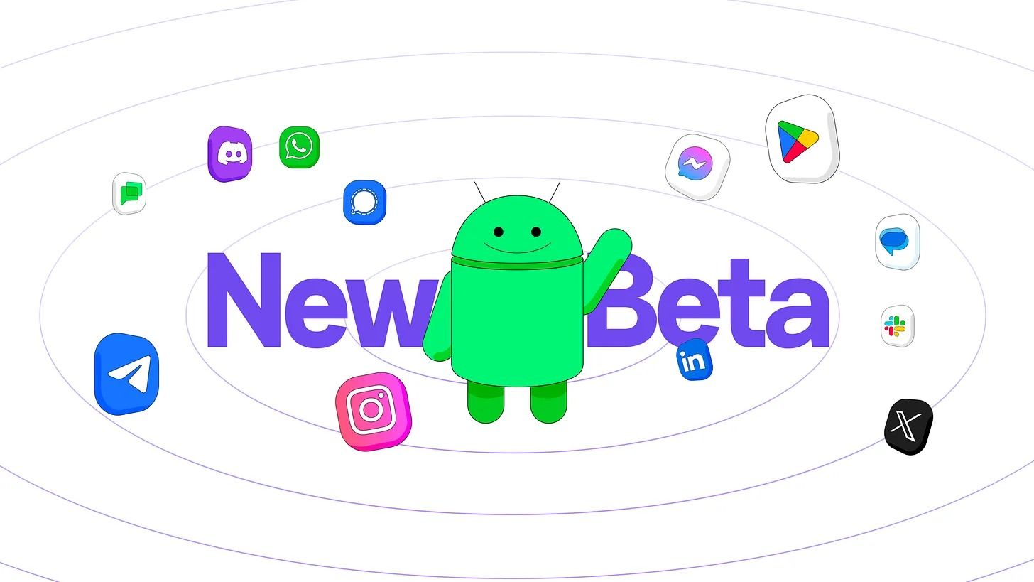 Um logotipo de desenho animado do Android cercado por aplicativos de bate-papo e palavras 