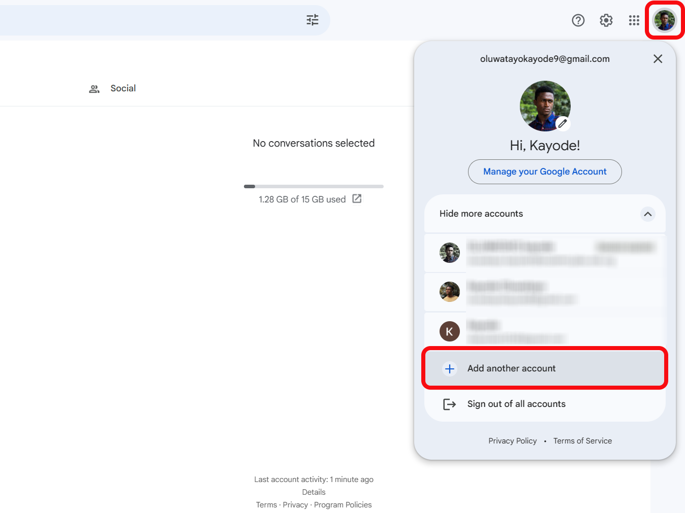 Adicionando outra conta do Gmail na web