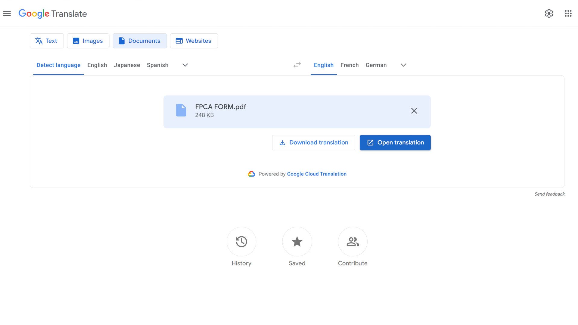 Uma captura de tela mostra como usar o Google Tradutor em um documento