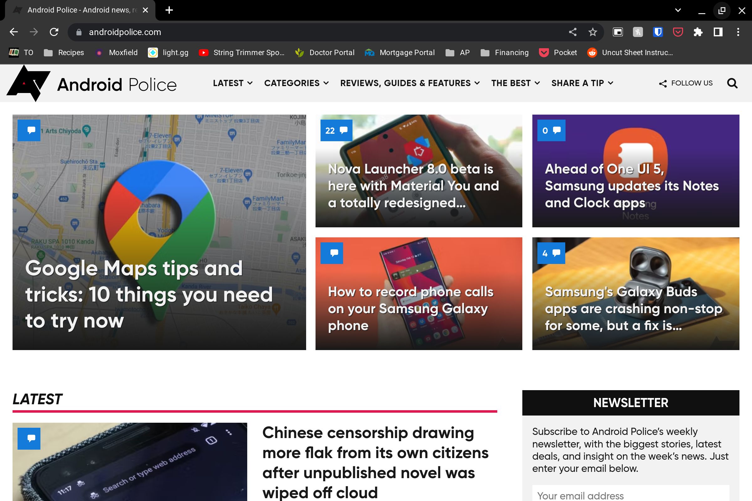 Uma janela em tela cheia em um Chromebook e no site Android Police