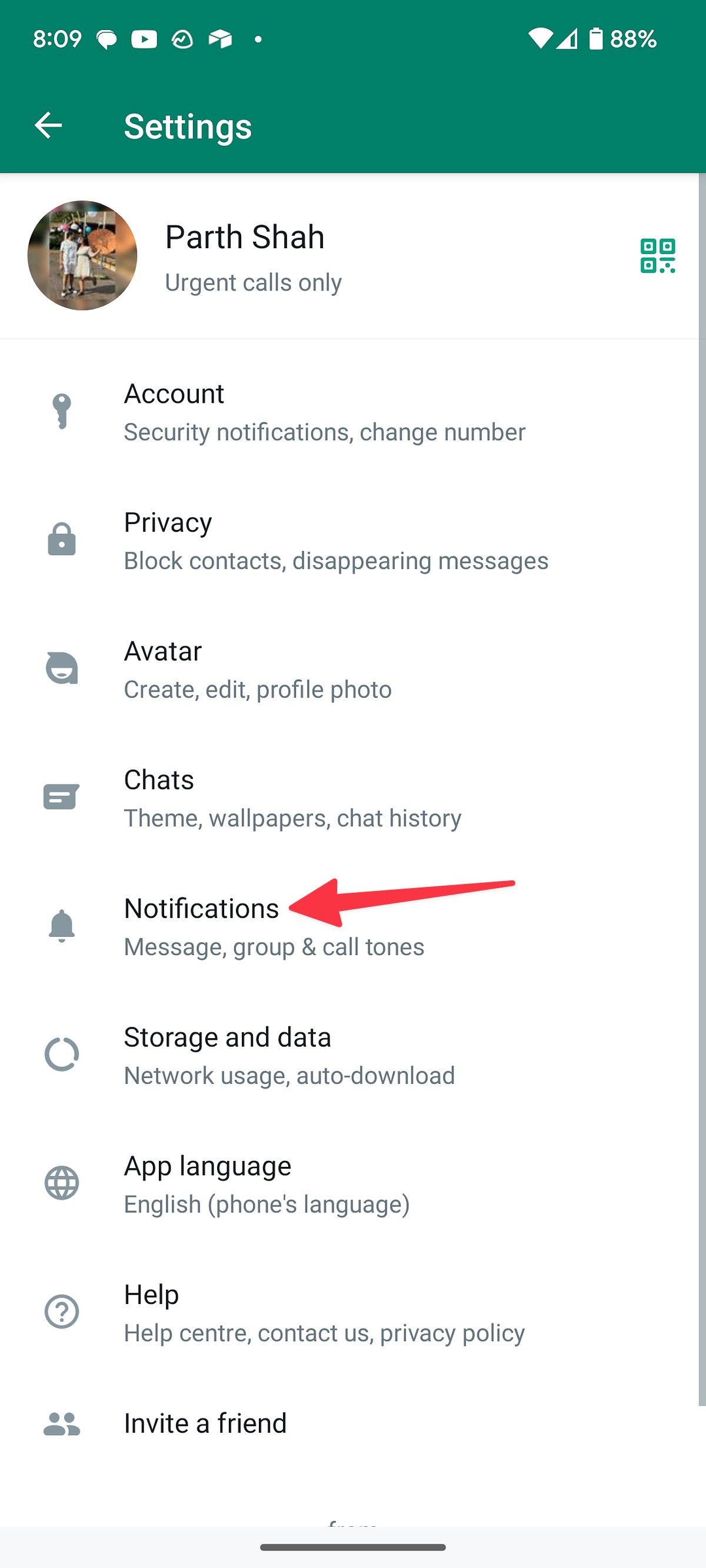 selecione notificações do WhatsApp
