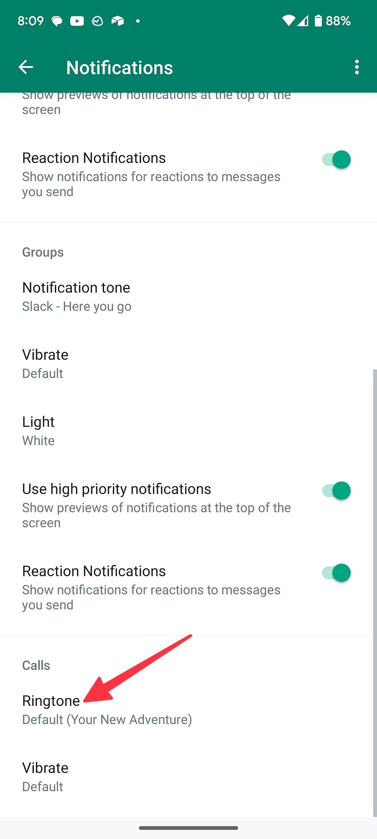 selecione o toque do WhatsApp