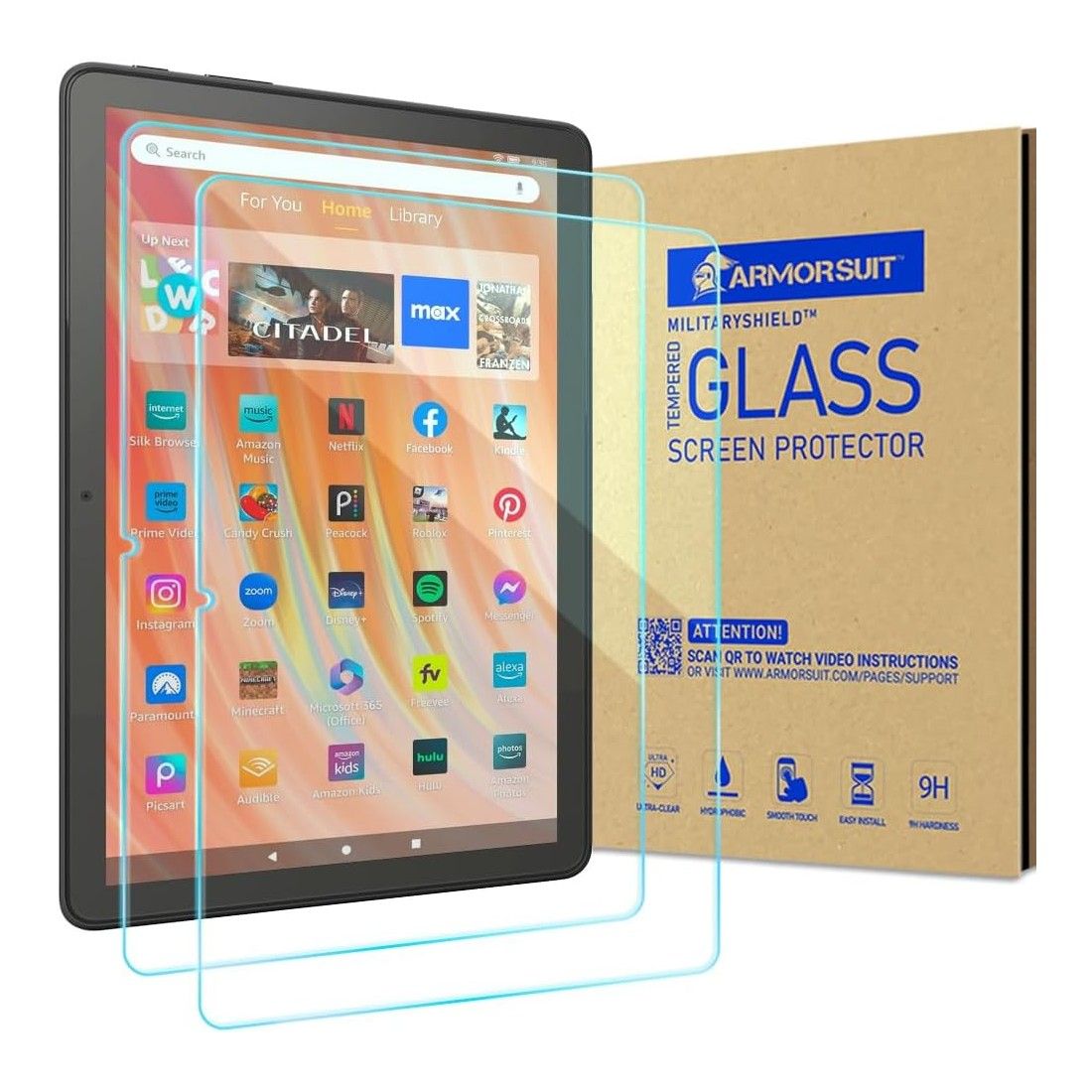 Protetores de tela de vidro ArmorSuit e um tablet Fire HD 10