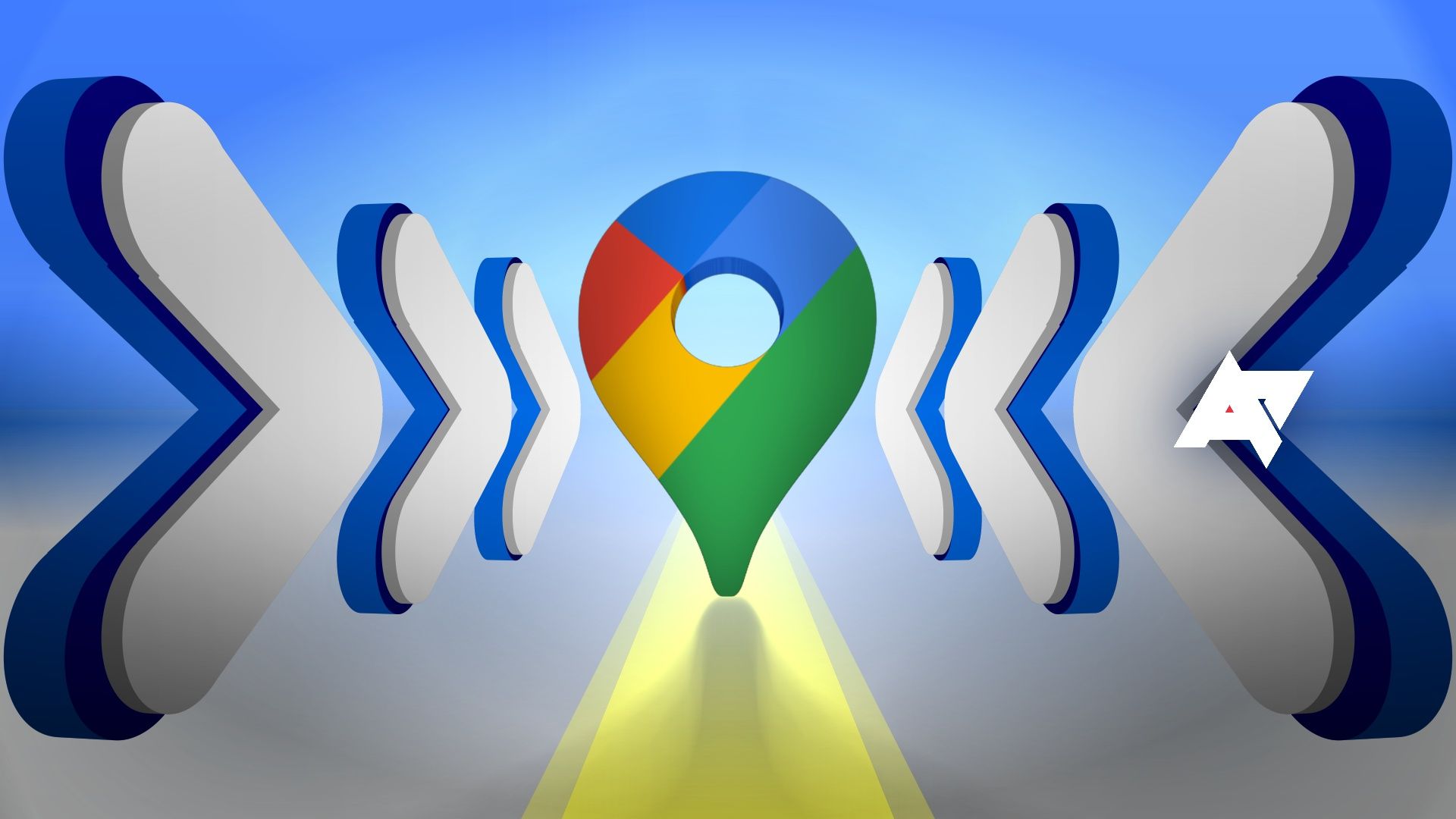 Setas de localização e uma linha rodoviária que leva a um logotipo do Google Maps