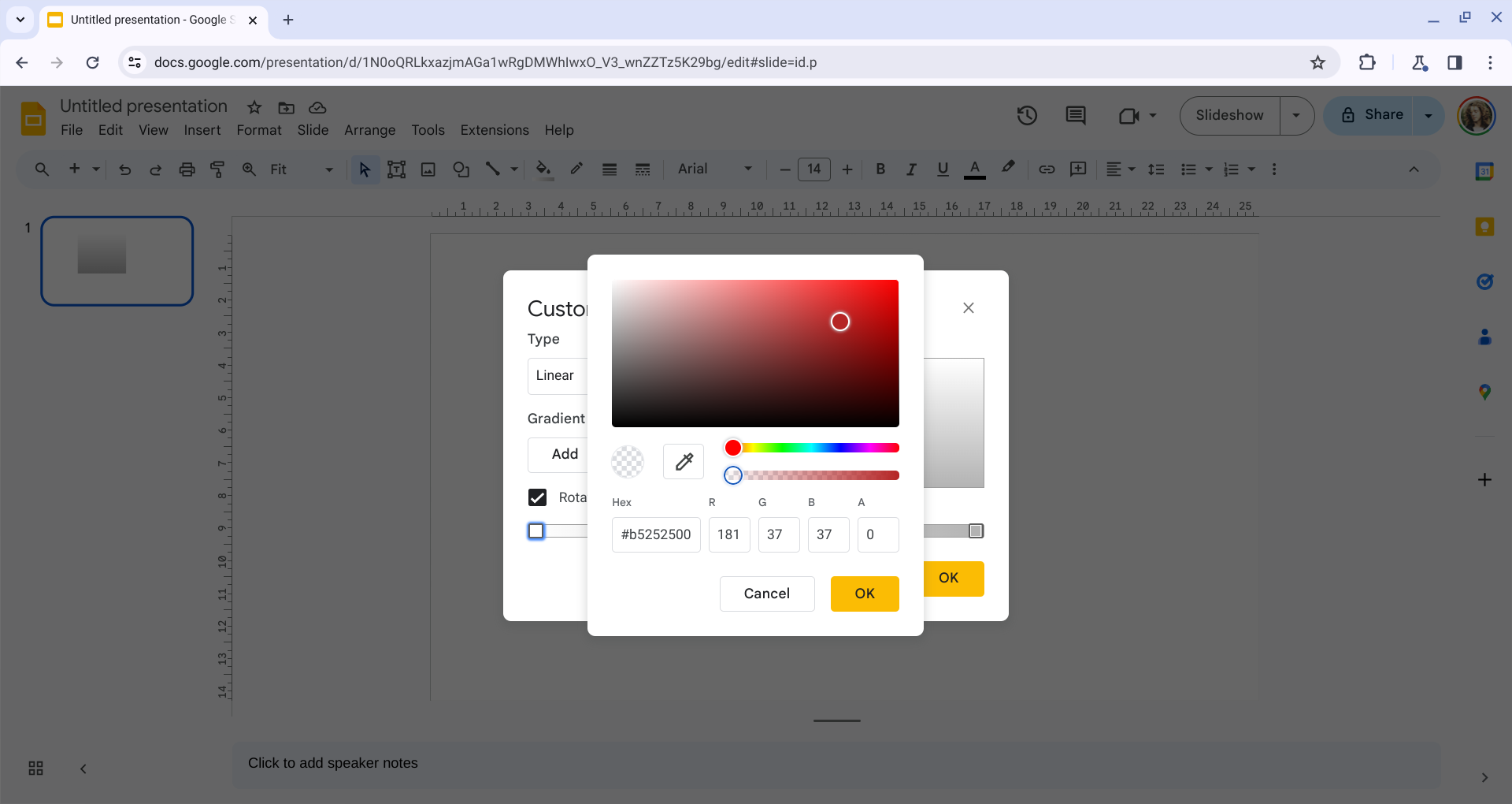 web do editor de gradiente do Google Slides