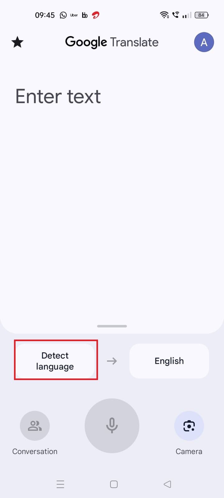 Captura de tela destacando o idioma de origem no app Google Tradutor