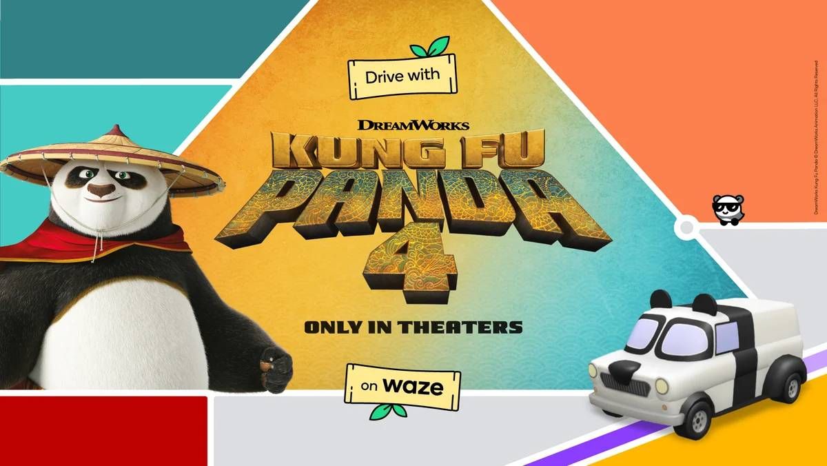 O pôster promocional do Waze para Kung Fu Panda 4