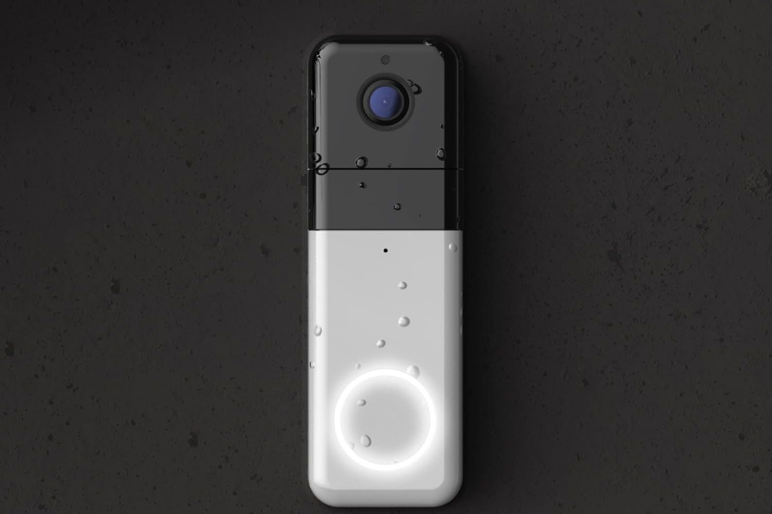 O Wyze Video Doorbell Pro coberto de gotas de chuva
