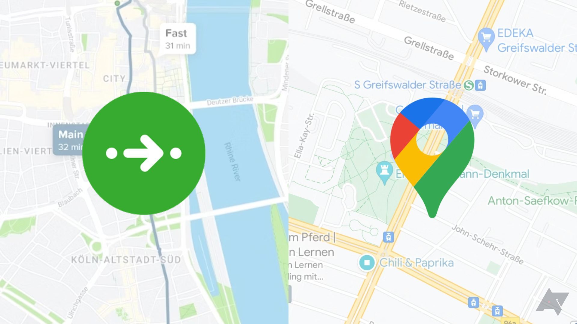 Os ícones Citymapper e Google Maps com um mapa em segundo plano