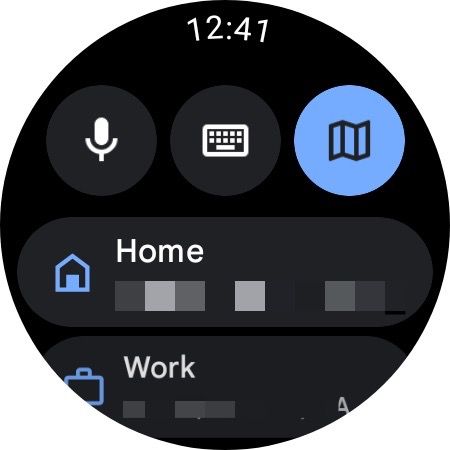 Tela inicial do Google Maps para Wear OS