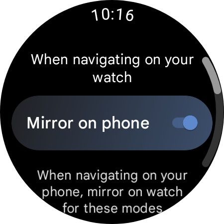 Google Maps para Wear OS - Alternar espelho no telefone